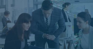 Animation of financial data processing over businesses people. global business, finances, data processing and digital interface concept digitally generated video.