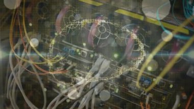 Animation of data processing and brain over server room. Global business and digital interface concept digitally generated video.
