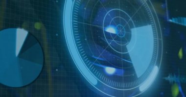 Animation of digital interface and data processing over server room. Global business, finances, data processing and digital interface concept digitally generated video.