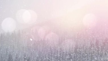 Animation of spots over winter scenery with fir trees. Winter, landscape and digital interface concept digitally generated video.