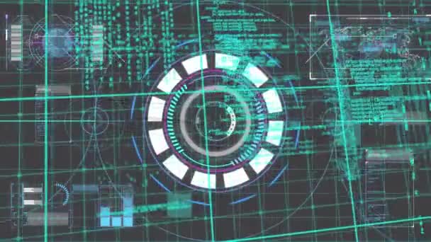 Animation Graphical Interface Scanning Scope Programming Code Grid Pattern Digitally — Vídeo de stock