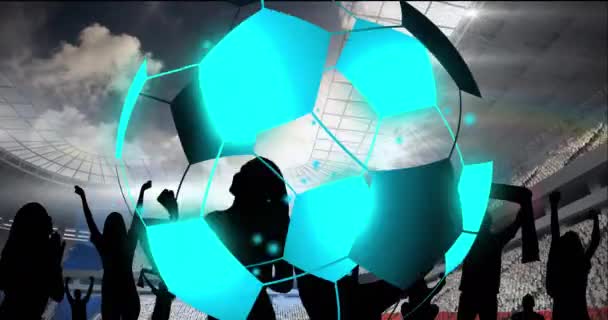 Animation Neon Soccer Ball Sport Stadium People Silhouettes Soccer Sport — Vídeos de Stock