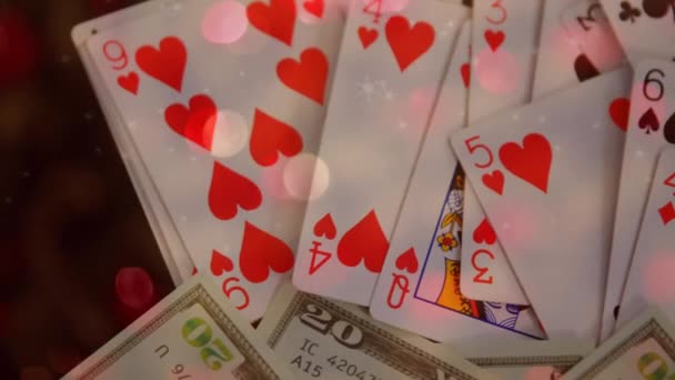 Animation Spots Light Blinking Playing Cards American Dollar Bills Casino — Video