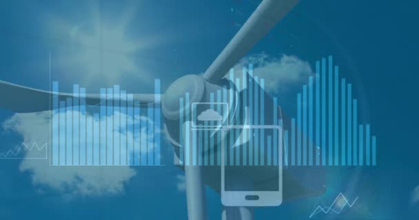 Animation Graphs Data Wind Turbine Green Energy Econ Power Eco — Stockvideo