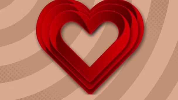 Animation Red Heart Shapes Zooming Striped Pattern Template Digital Composite — 图库视频影像