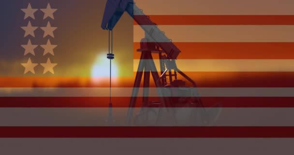 Animation Pump Jacks Flag Usa Oil Business Energy Transport Finance — 图库视频影像