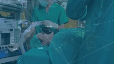 Çeşitli doktorların veri işleme ağıyla bağlantılarının animasyonu. Küresel tıp, bağlantılar ve dijital arayüz konsepti dijital olarak oluşturulmuş video.