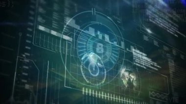 Karanlık arka planda dijital arayüz animasyonu. küresel bilim, bağlantılar, veri işleme ve dijital arayüz kavramı dijital olarak oluşturulmuş video.