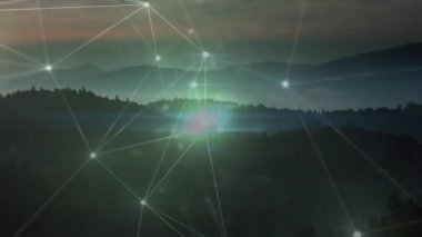 Animation of network of connections over landscape. global connections, data processing and digital interface concept digitally generated video.