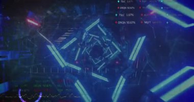 Animation of fingerprint and padlocks over neon lights and data processing on black background. Global communication, business, data security and digital interface concept digitally generated video.