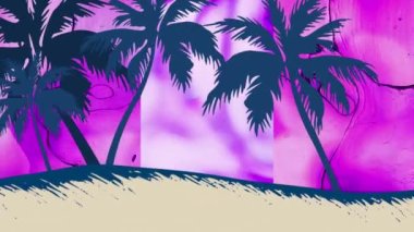 Animation of palm trees over shapes. Abstract background and digital interface concept digitally generated video.