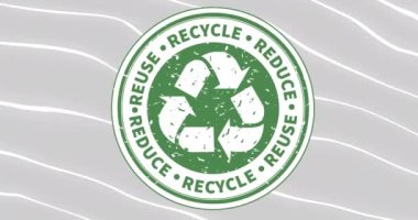 Animation of reuse, reduce, recycle and recycling sign in circle on grey background. Recycling and eco awareness concept digitally generated video.