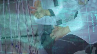 Animation of dna strand and data processing over diverse scientists in lab. Global science, computing and digital interface concept digitally generated video.