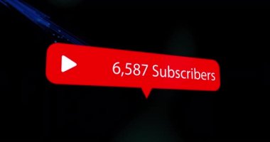 Animation of subscribe and increasing numbers on black background. Social media, network, communication and technology concept digitally generated video.