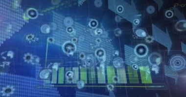 Animation of data processing over dark background. Global business, finance and connections concept digitally generated video.