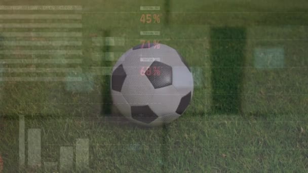 Анімація Графіків Фінансових Даних Над Футбольним Ячем Полі Концепція Спорту — стокове відео