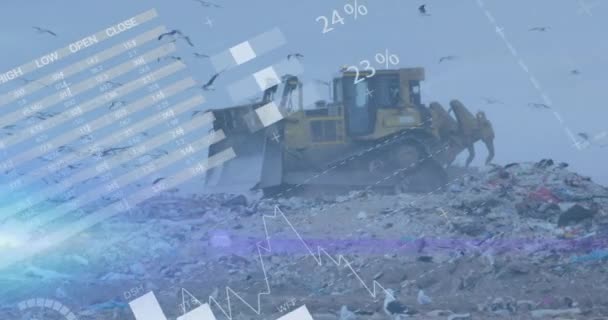 Animation Graph Data Bulldozer Waste Dump Waste Garbage Pollution Finance — Stock Video