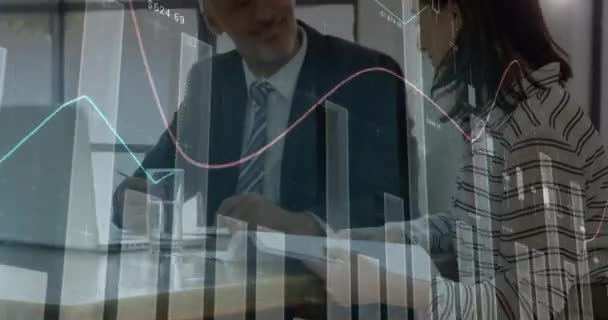 Animation Financial Data Processing Μέσω Επιχειρήσεων Παγκόσμια Επιχείρηση Οικονομικά Την — Αρχείο Βίντεο