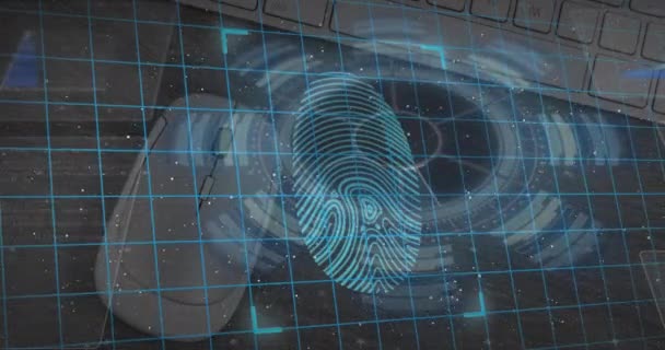 Animation Finger Print Computer Global Internet Security Data Processing Connections — Vídeo de Stock