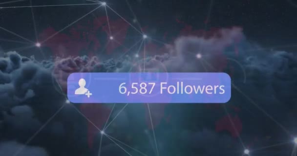 Animation Number Followers Increasing Connecting Dots Circles Clouds Digital Composite — Stockvideo