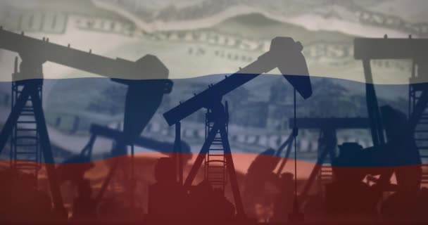 Animation Pump Jacks Flag Russia Oil Business Energy Transport Finance — 图库视频影像