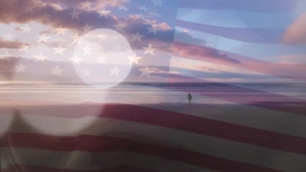 Анімація Світлових Плям Над Прапором Сша Морським Пейзажем Патріотизм Концепція — стокове відео