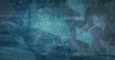 Animation of data, digital screens, arrows and numbers over school children in classroom. Data processing, digital interface and global network concept digitally generated video.