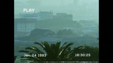 Animation of interference moving over cityscape. Global business and digital interface concept digitally generated video.