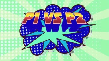 Animation of p1 vs p2 over cloud and explosion on green background. Video games, entertainment and fun concept digitally generated video.