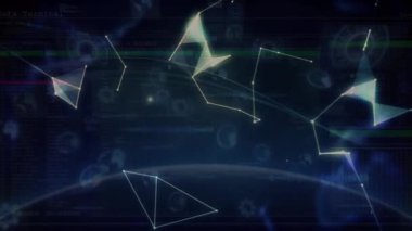 Animation of network of connections with data processing over globe. global connections, networks and data processing concept digitally generated video.