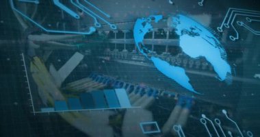 Animation of digital interface over server room. Global science, connections, data processing and digital interface concept digitally generated video.