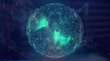 Animation of globe of connections over data processing on black background. global connections, computing and digital interface concept digitally generated video.