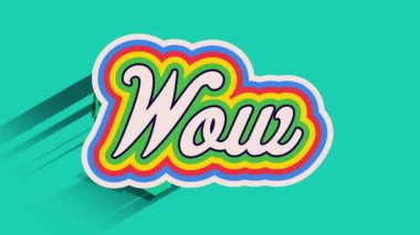 Animation of wow text on blue background. Social media and digital interface concept digitally generated video.