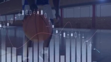Animation of financial data processing over african american basketball player. global business, sport and data processing concept digitally generated video.