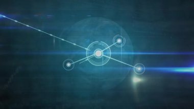 Karanlık arkaplan üzerindeki dünya ve bağlantılar ağının animasyonu. küresel bağlantılar, iş dünyası, dijital arayüz, teknoloji ve ağ konsepti dijital olarak oluşturulmuş video.