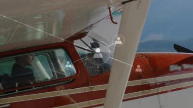 Animation of network of connections over airplane. Global science, connections, data processing and digital interface concept digitally generated video.