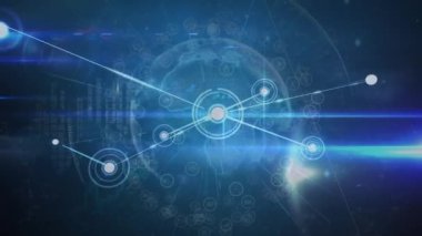 Animation of network of connections and globe over black background. global connections, computing and digital interface concept digitally generated video.