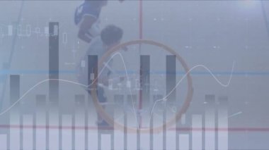 Animation of financial data processing over diverse basketball players. global business, sport and data processing concept digitally generated video.