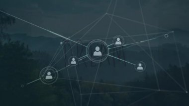 Animation of dream text and network of connections over landscape. global connections, computing and digital interface concept digitally generated video.