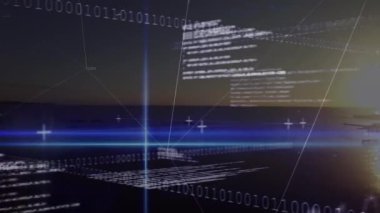 Animation of data processing over landscape. global connections, data processing and digital interface concept digitally generated video.