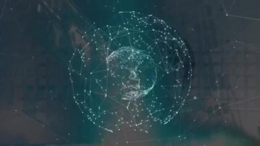 Animation of data processing, globe and network of connections. global connections, network and data processing concept digitally generated video.