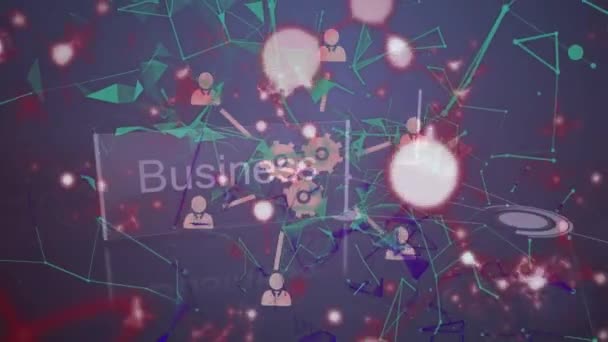 Анімація Молекул Бізнес Тексту Мережі Язків Піктограмами Глобальна Мережа Єднання — стокове відео