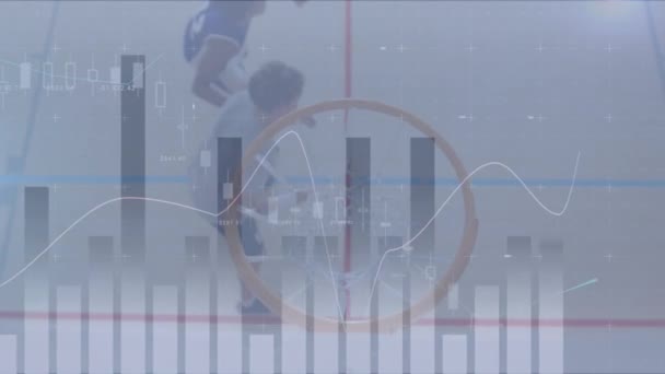 Animation Financial Data Processing Diverse Basketball Players Global Business Sport — Vídeo de Stock