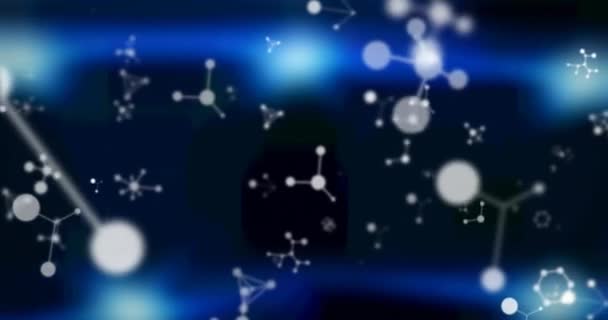 Animation Wavy Lights Molecules Blue Black Background Network Science Technology — Vídeo de Stock