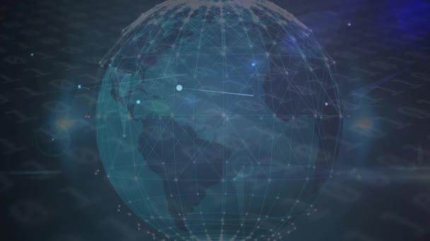 Animatie Van Het Netwerk Van Verbindingen Globe Donkere Achtergrond Wereldwijde — Stockvideo