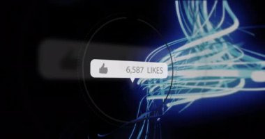Animation of subscribe and increasing numbers on black background with blue and white lines. Social media, network, communication and technology concept digitally generated video.
