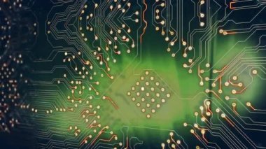 Animation of processor socket over dark background. Global connections, data processing and digital interface concept digitally generated video.