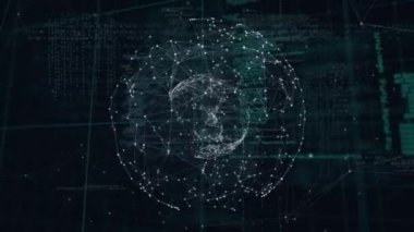 Animation of data processing, network of connections over globe. global connections, networks and data processing concept digitally generated video.