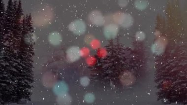 Animation of spots over winter scenery with fir trees. Winter, landscape and digital interface concept digitally generated video.