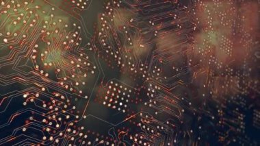 Animation of processor socket over dark background. Global connections, data processing and digital interface concept digitally generated video.